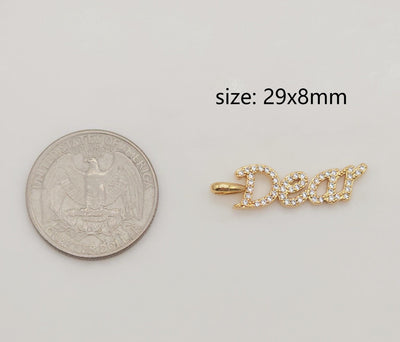 Words Pave Charm, Dear/OMG/Angel/Boss/Amore/Kiss/Lucky/Love, 18K Gold Plated, Necklace Making, CZ Pave Pendant, Jewelry Supplies S20345