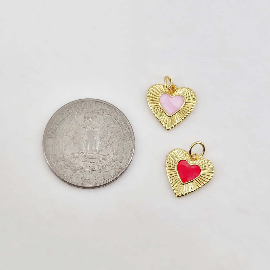 Enamel Heart Charm, 18K Gold Plated Heart Pendant, 13mm, Necklace Bracelet Making Pendant S20645