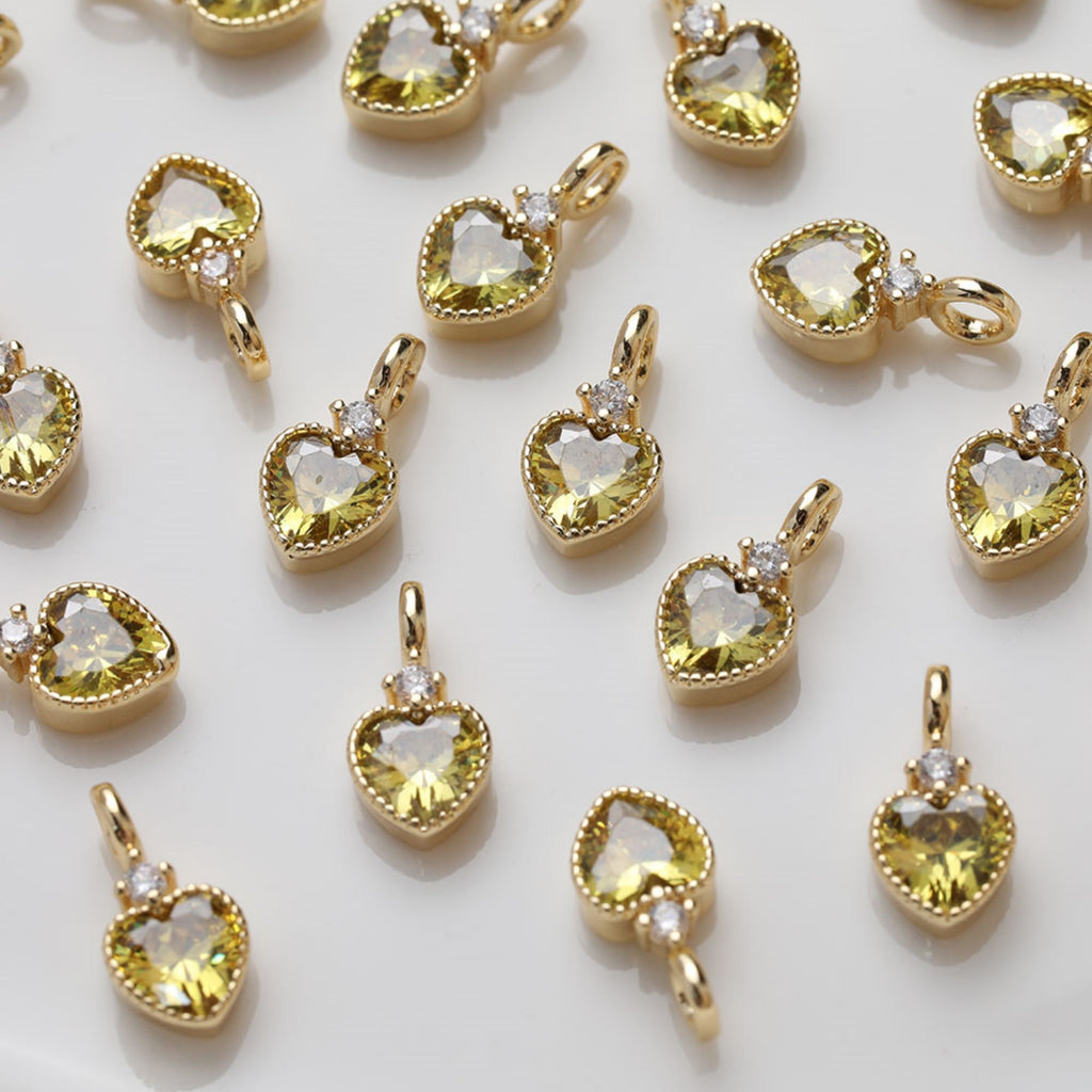 Dijes de corazón de oro, pavé de circonitas arcoíris, chapado en oro de 14 quilates, colgante de amor, colgantes para hacer collares, accesorios de joyería GZ401