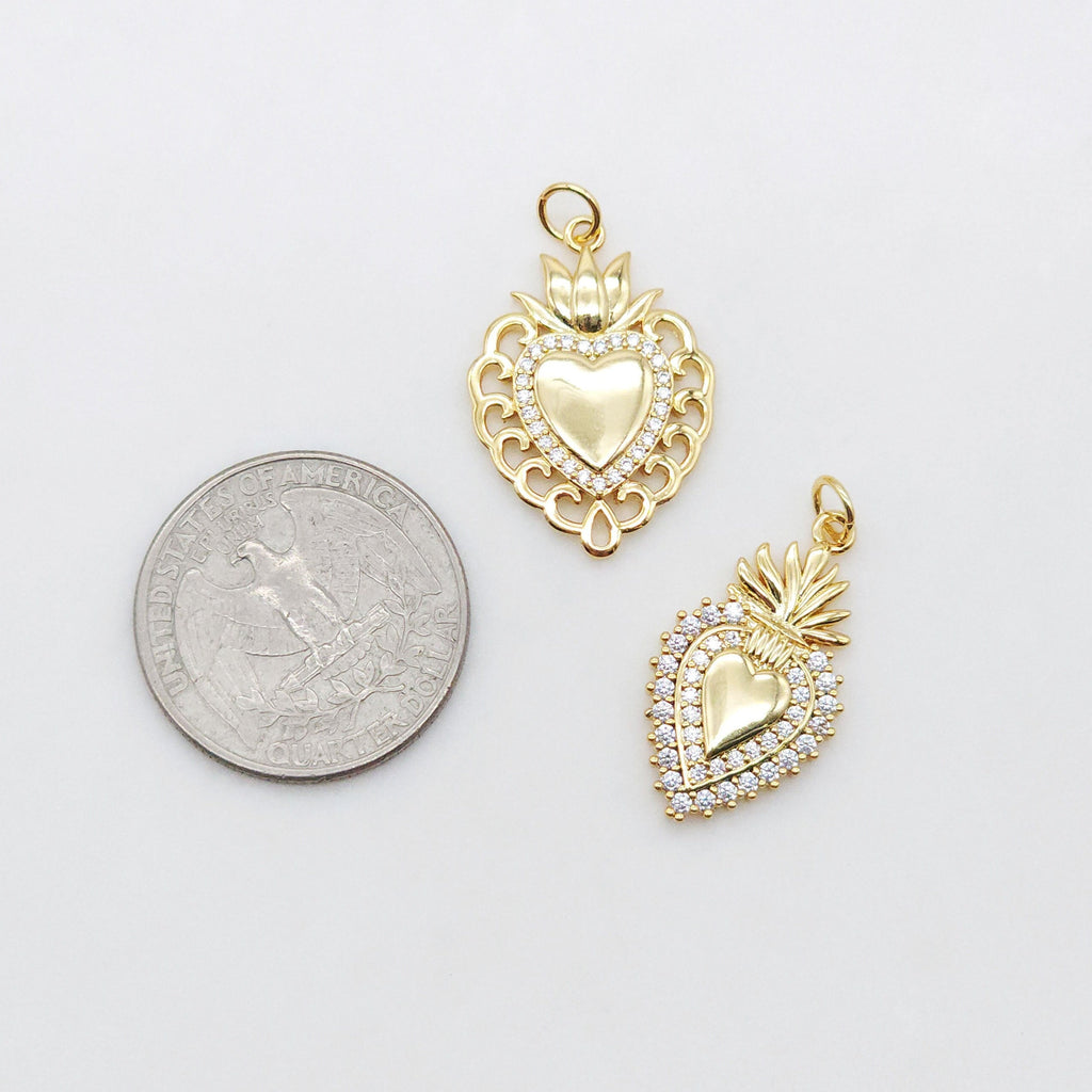 Cubic Heart Charms, 18K Gold Plated CZ Pave Love Charms, Bracelet Necklace Making Pendants, Jewelry Findings S20555