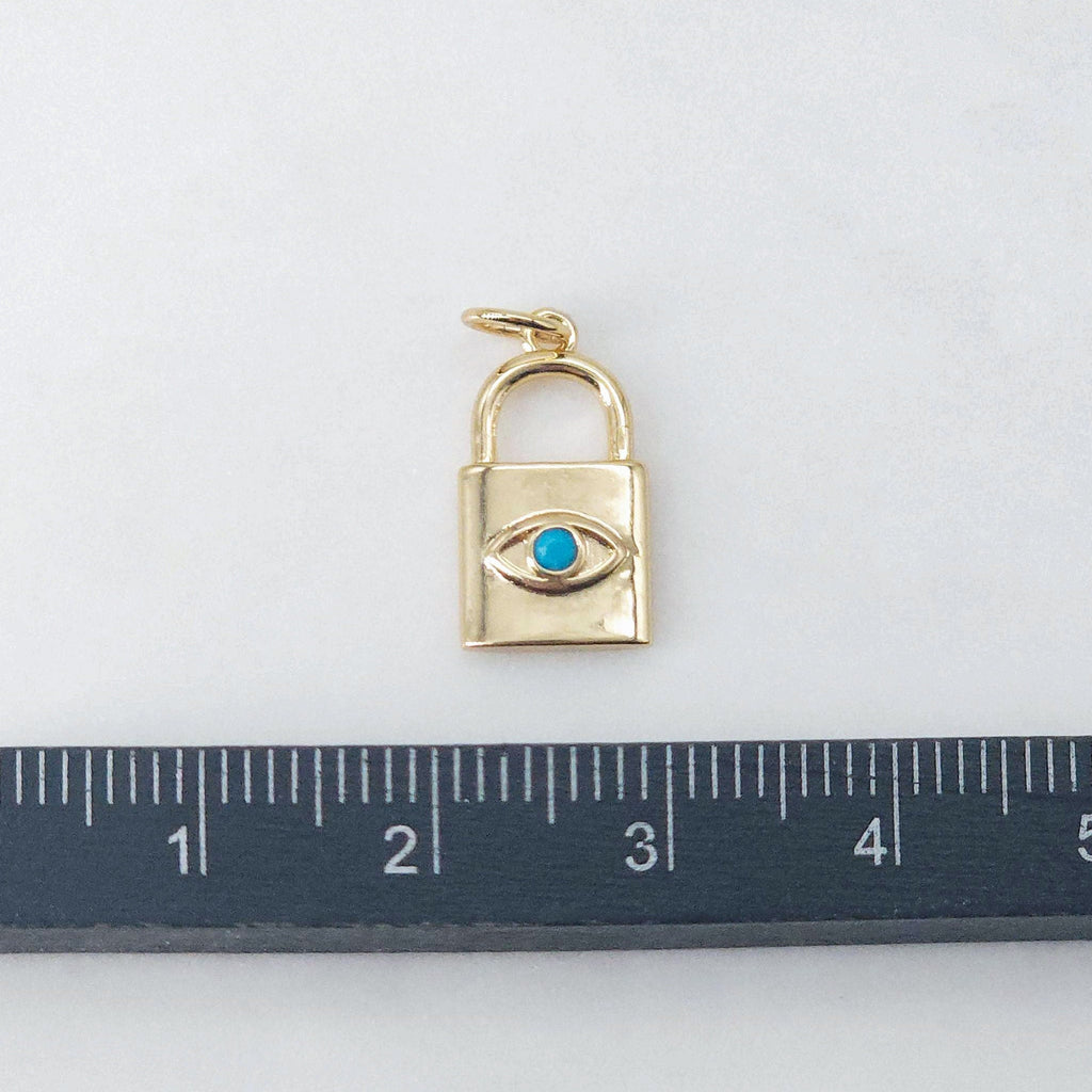 Lock Charm, Evil Eye Lock Pendant, 18K Gold Plated, Necklace Bracelet Making Charms, Jewelry Findings S20629