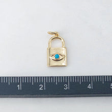 Load image into Gallery viewer, Lock Charm, Evil Eye Lock Pendant, 18K Gold Plated, Necklace Bracelet Making Charms, Jewelry Findings S20629