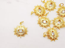 Load image into Gallery viewer, Cubic Evil Eye Charm, 18K Gold Plated Micro CZ Pave Eye Pendant, 20x18mm, Necklace Making Charm, Jewelry Findings S912