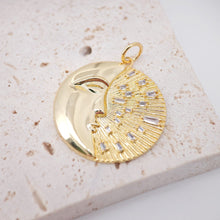 Load image into Gallery viewer, Moon Charm, Crescent Double Loop Connector Pendant, 18K Gold Plated Face Charm, 24x17mm, Necklace Making Charm, Jewelry Findings S106