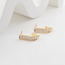 Load image into Gallery viewer, J Shape Ear Post with Loop, Nickel Free, CZ Pave, 15.2*3.7mm, Silver/18K Gold Plated Stud Earring Finding ZX303