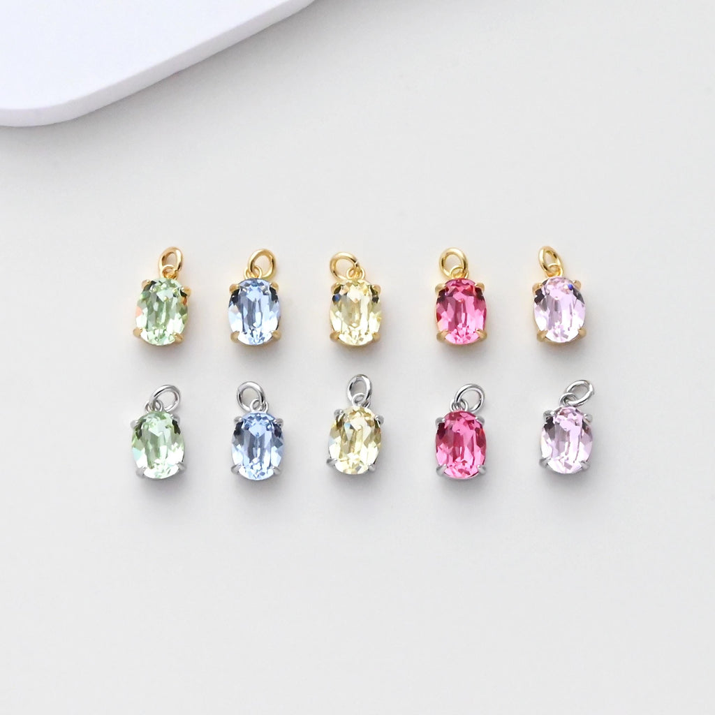 Oval Charms, Cubic Zircon Stone Charm, Shiny Crystal Pendant, 18K Gold Plated Charms, For Necklace Making,Jewelry Findings S1399
