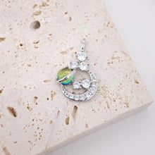 Load image into Gallery viewer, Dainty Planet and Moon Charm, CZ Pave Pendant, Green Gemstone, 18K White Gold Plated, Necklace Pendant Findings S20286