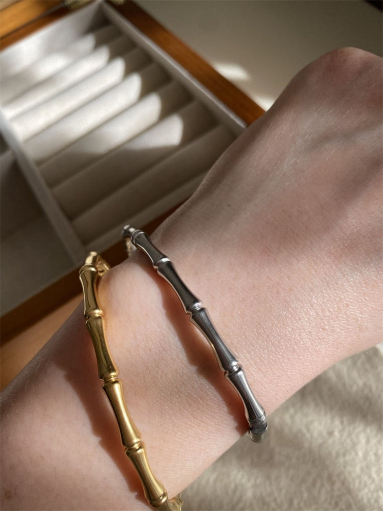 Bamboo Bangle, Minimalist Gold Plated Bracelet, Stainless Steel Bangle, Silver Bangle, Gift for Her ZJ001