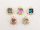 1pc Vintage Square Shape Bezel Gemstone Charm, 18K Gold Color, Crystal Pendant, Necklace Earring Making Charms, Jewelry Findings S20241