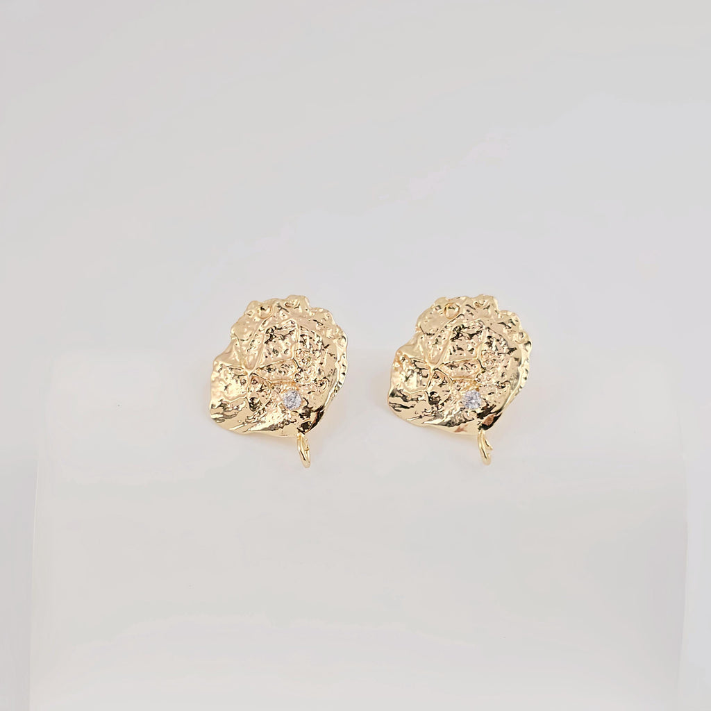 Irregular Pleated Post with Loop, 18K Gold Plated, Pave CZ, S925 Silver Pin Nickel Free Earrings, Hypoallergenic Earring Findings ZX282