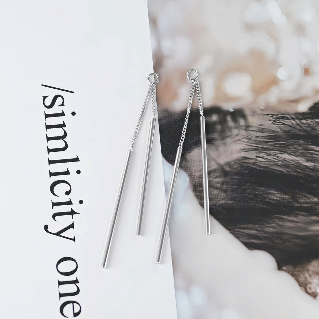 Silver Chain Tassel Pendant with Long Bar, Rhodium Plated Earring Chain Pendant, Earring Findings ZX349