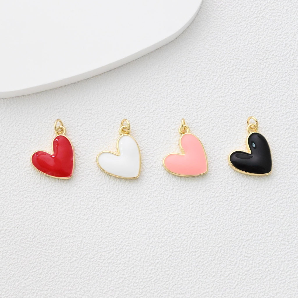 Dije de corazón, Dijes de corazón esmaltados, Dijes de amor, Colgante de corazón chapado en oro de 18 quilates, Fabricación de collares y pulseras, Accesorios de joyería S1363