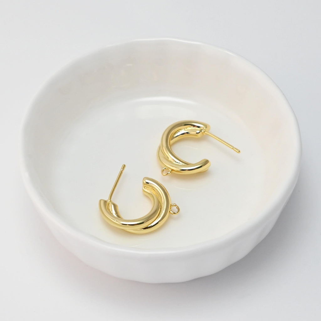 Pendientes en forma de C con aro, chapados en oro de 18 quilates, sin níquel, pasador de plata S925, hipoalergénicos, D0379