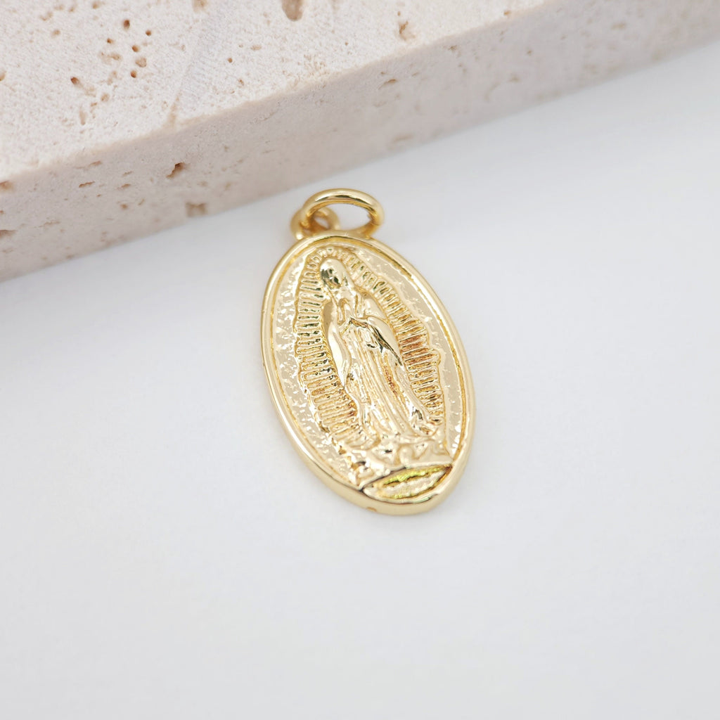 Saint Maria Charms, Religious Charms, 12x21mm, 18K Real Gold Plated Our Lady Pendants, Vintage Necklace Making Charms S262