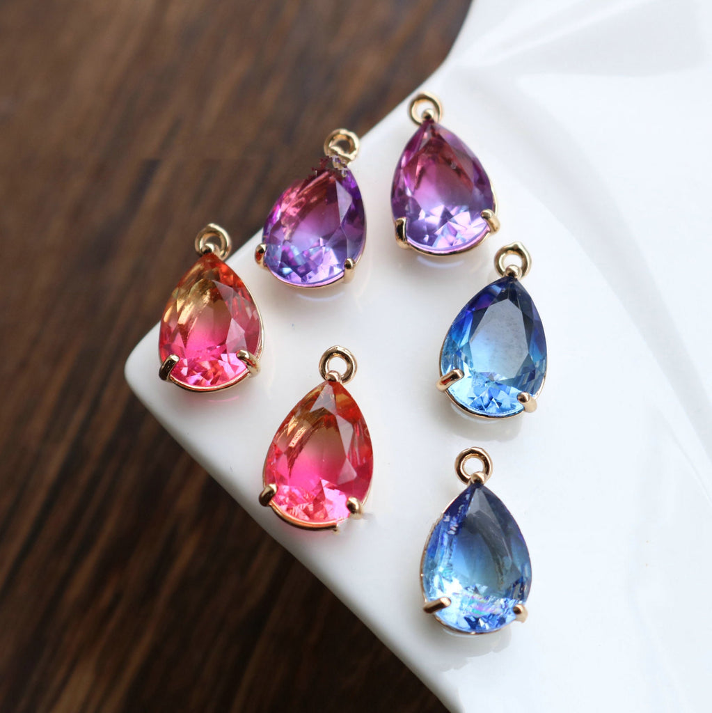 10pcs- Crystal Tiny Teardrop Charms, 14K Gold/Silver Plated Teardrop Pendant, 10*14mm, Jewelry Findings HL046-F122