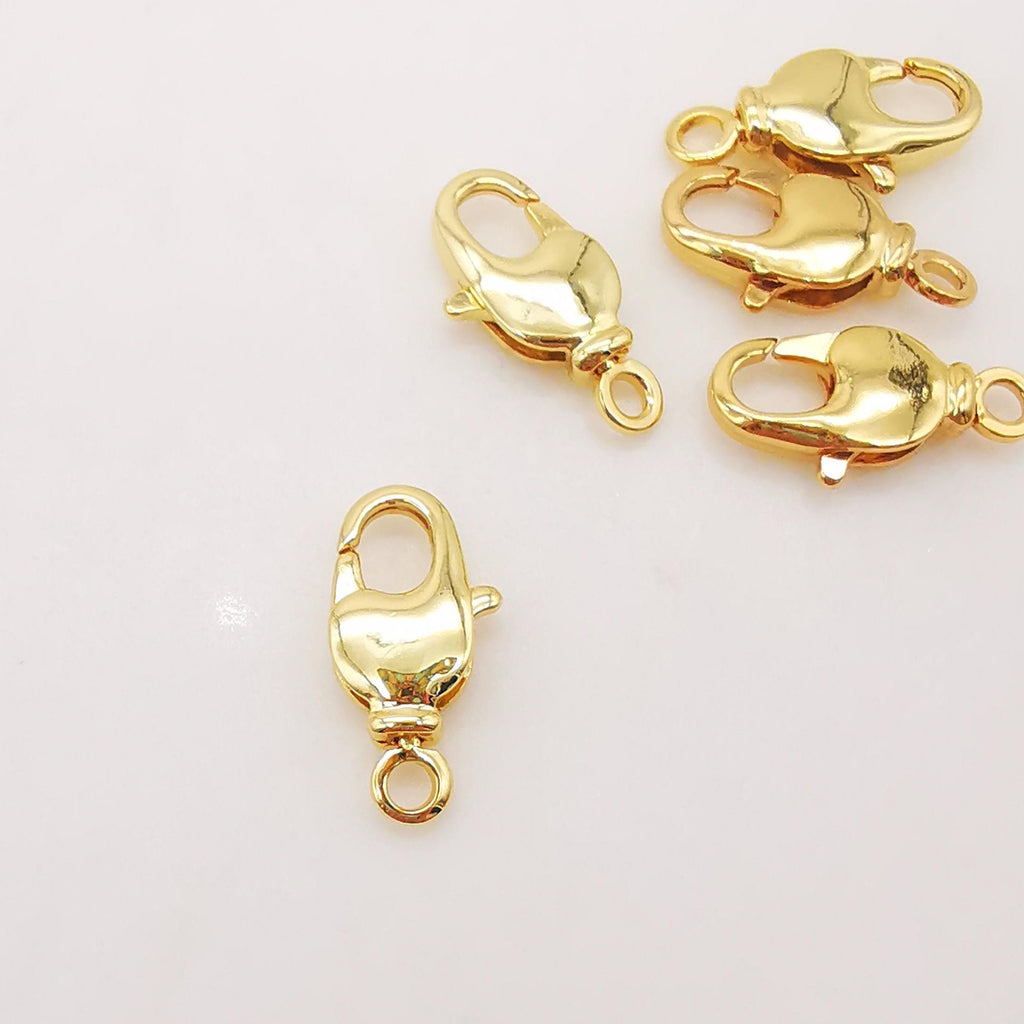 10 قطع - مشبك مخلب جراد البحر مطلي بالذهب اللامع عيار 18 قيراطًا، 7 × 15 مم، مشبك لصنع القلادة والأساور بحلقة مغلقة، نتائج المجوهرات S318