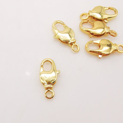 10 قطع - مشبك مخلب جراد البحر مطلي بالذهب اللامع عيار 18 قيراطًا، 7 × 15 مم، مشبك لصنع القلادة والأساور بحلقة مغلقة، نتائج المجوهرات S318