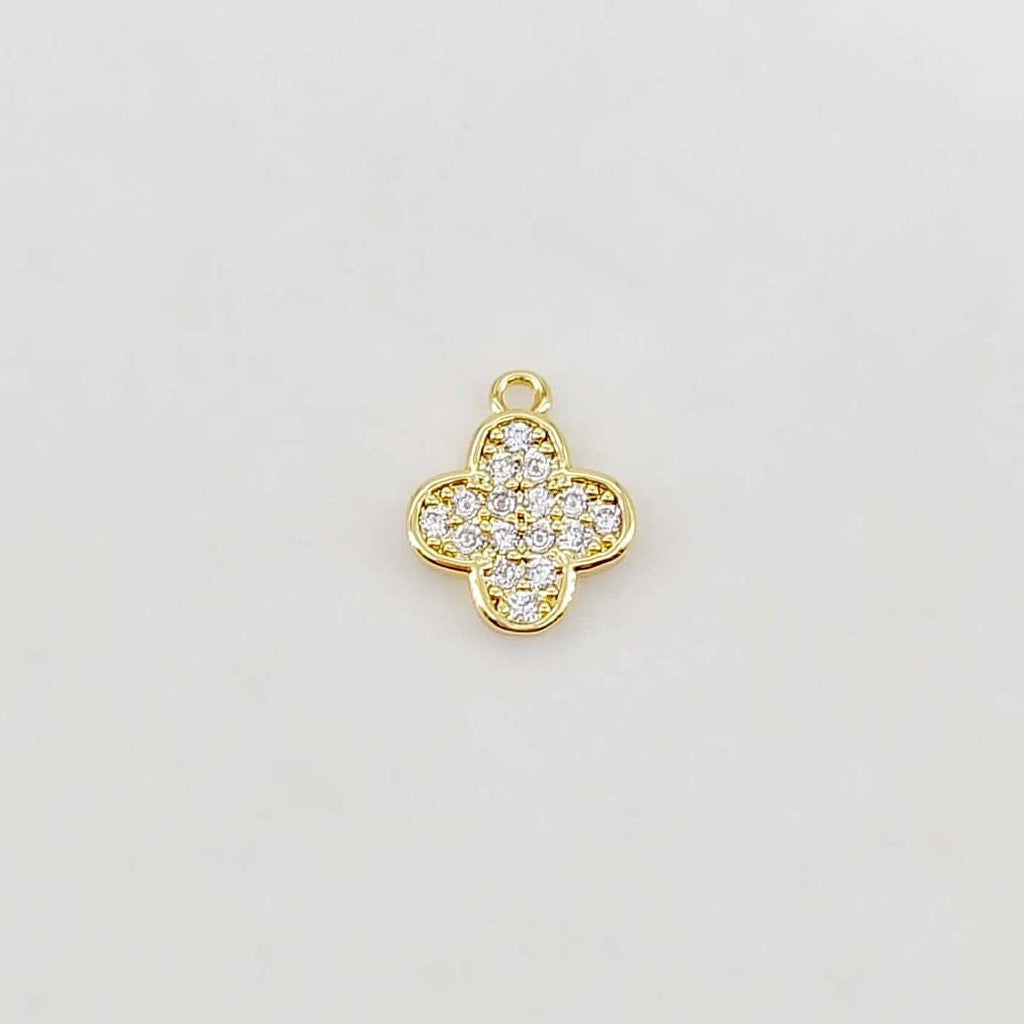 Flowers and Insects Charm, Butterfly, Bee, Four Leaf Clover, 18K Gold Plated, Cubic Pave Charm, Necklace Jewelry Finding S20643