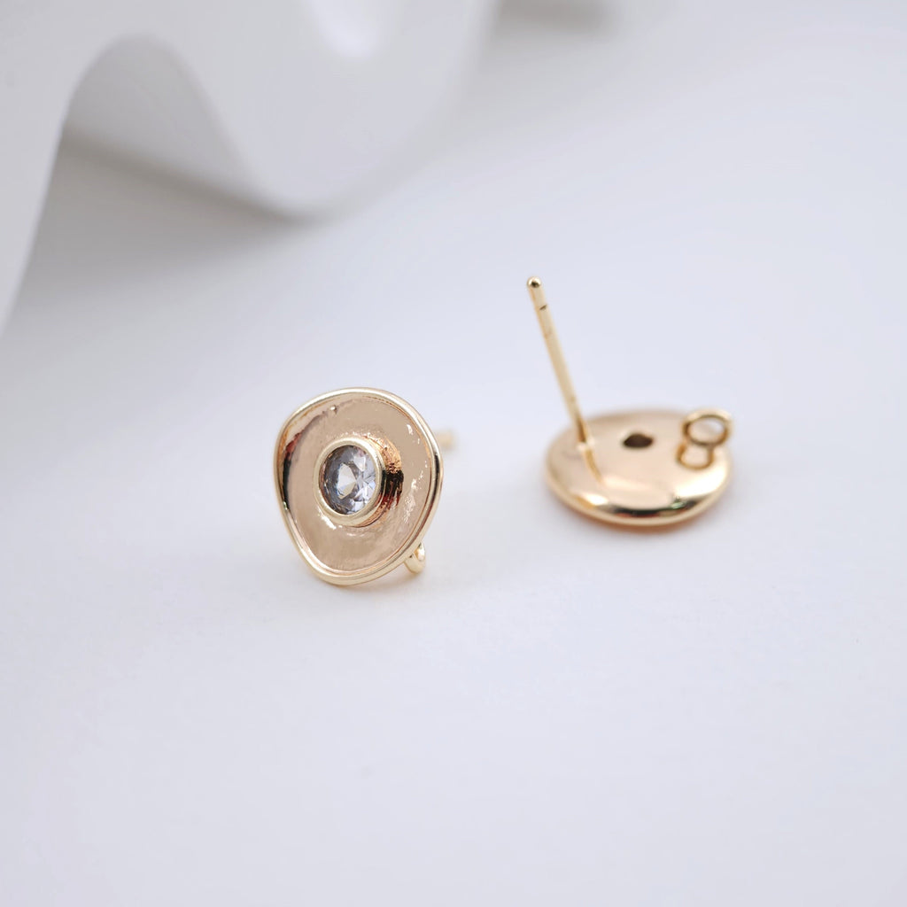 Postes redondos para pendientes con forma de ojo malvado, chapados en oro con circonita cúbica y aro, accesorios para pendientes hechos a mano, suministros para pendientes DIY ZX219