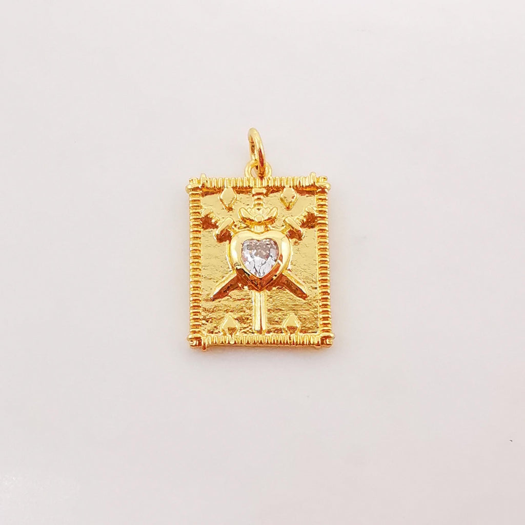 Gold Evil Eye Card Charms, Micro CZ Pave Moon and Star Pendant, Amulet Charm 18K Gold Plated, Necklace Making Charms, Jewelry Findings S1011