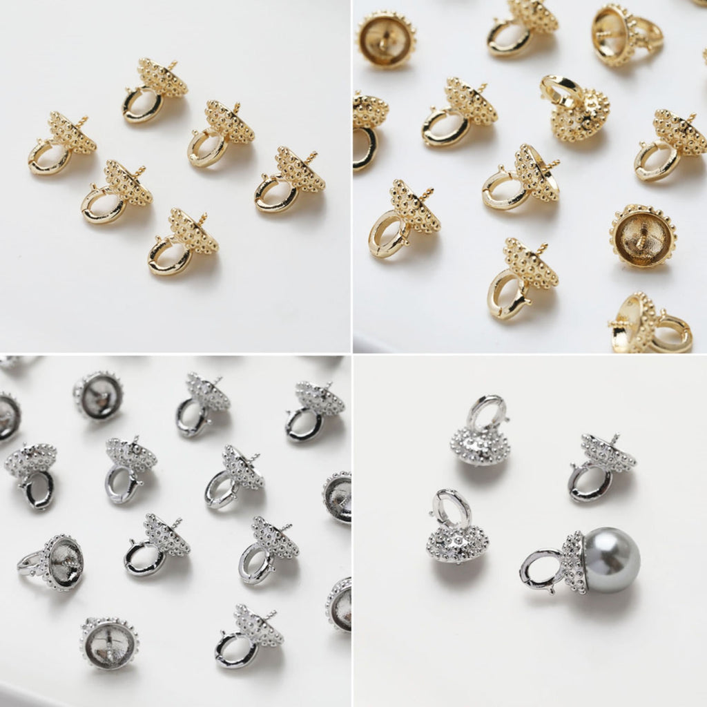Beads Caps with Clasps, Peg Bail Caps, 18K Gold Plated, With Loop, 9.4*12.2mm, Pearl Bead Caps, Jewelry Making GE114
