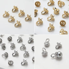 Load image into Gallery viewer, Beads Caps with Clasps, Peg Bail Caps, 18K Gold Plated, With Loop, 9.4*12.2mm, Pearl Bead Caps, Jewelry Making GE114