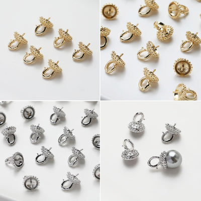 Beads Caps with Clasps, Peg Bail Caps, 18K Gold Plated, With Loop, 9.4*12.2mm, Pearl Bead Caps, Jewelry Making GE114