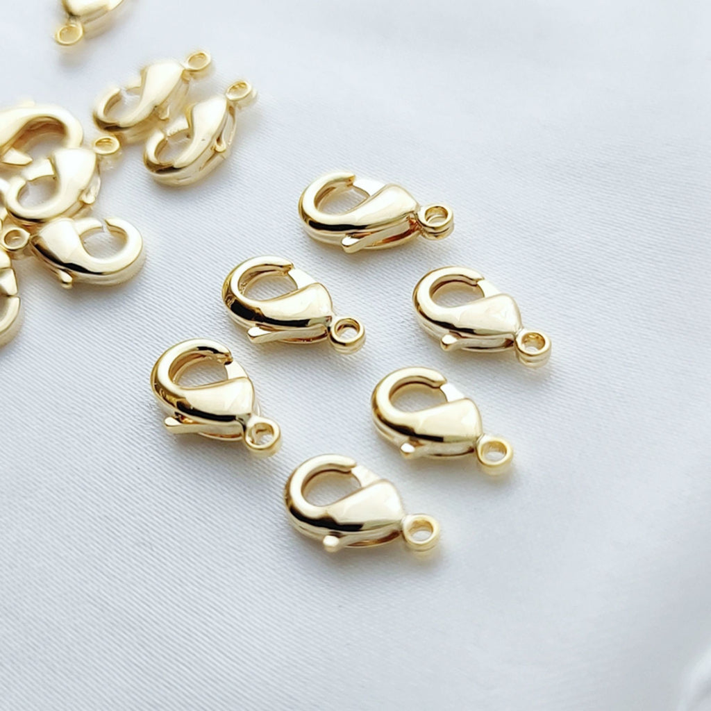 10 cierres de langosta chapados en oro brillante de 18 quilates, 10 mm, para hacer collares y pulseras, accesorios de joyería S017-ZX7032