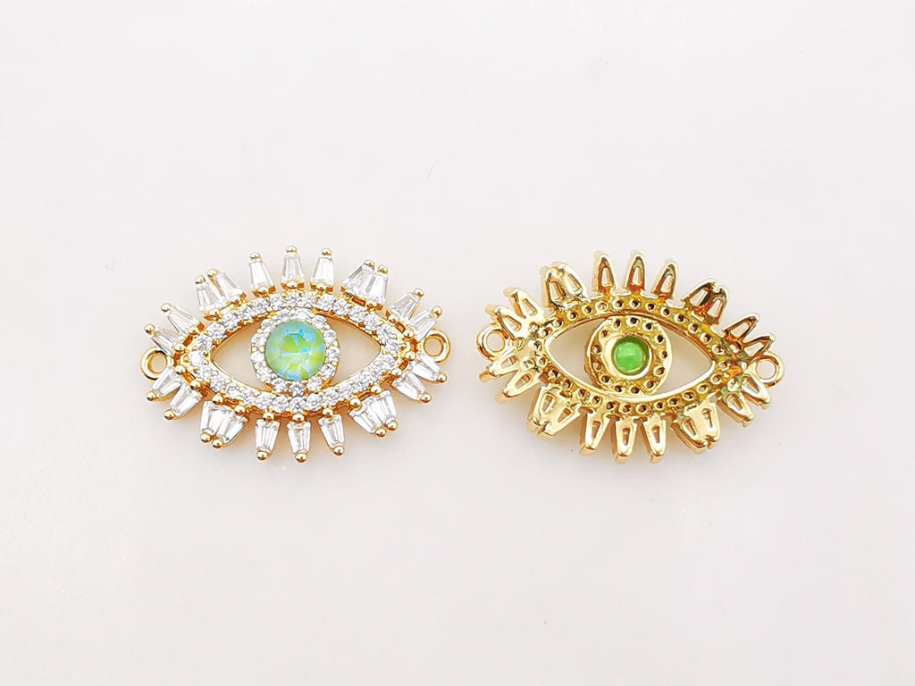 Evil Eye Connector Charm, 18K Gold Plated Micro CZ Pave Eye Connector, 15x21mm, Bracelet Making Charm, Jewelry Findings S316