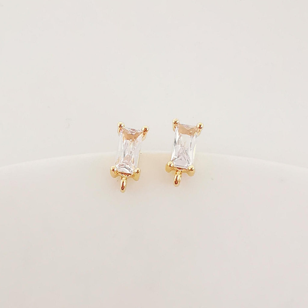 4pcs Rectangular CZ Earring Post With Loop, S925 Silver Pin Nickel Free Post, 18K gold Plated, Hypoallergenic Earring Findings ZX059