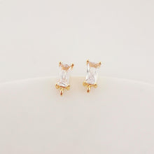 Load image into Gallery viewer, 4pcs Rectangular CZ Earring Post With Loop, S925 Silver Pin Nickel Free Post, 18K gold Plated, Hypoallergenic Earring Findings ZX059