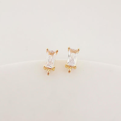 4pcs Rectangular CZ Earring Post With Loop, S925 Silver Pin Nickel Free Post, 18K gold Plated, Hypoallergenic Earring Findings ZX059