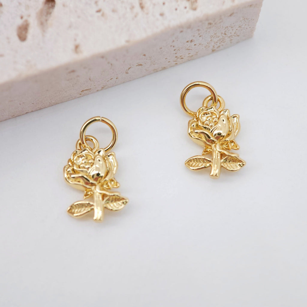 Gold Rose Flower Charm with loops, Sunflower Charm Pendant for Bracelet Necklace Earring, Jewelry Findings S20734
