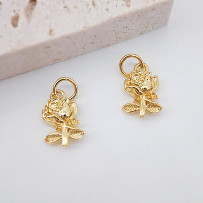 Gold Rose Flower Charm with loops, Sunflower Charm Pendant for Bracelet Necklace Earring, Jewelry Findings S20734