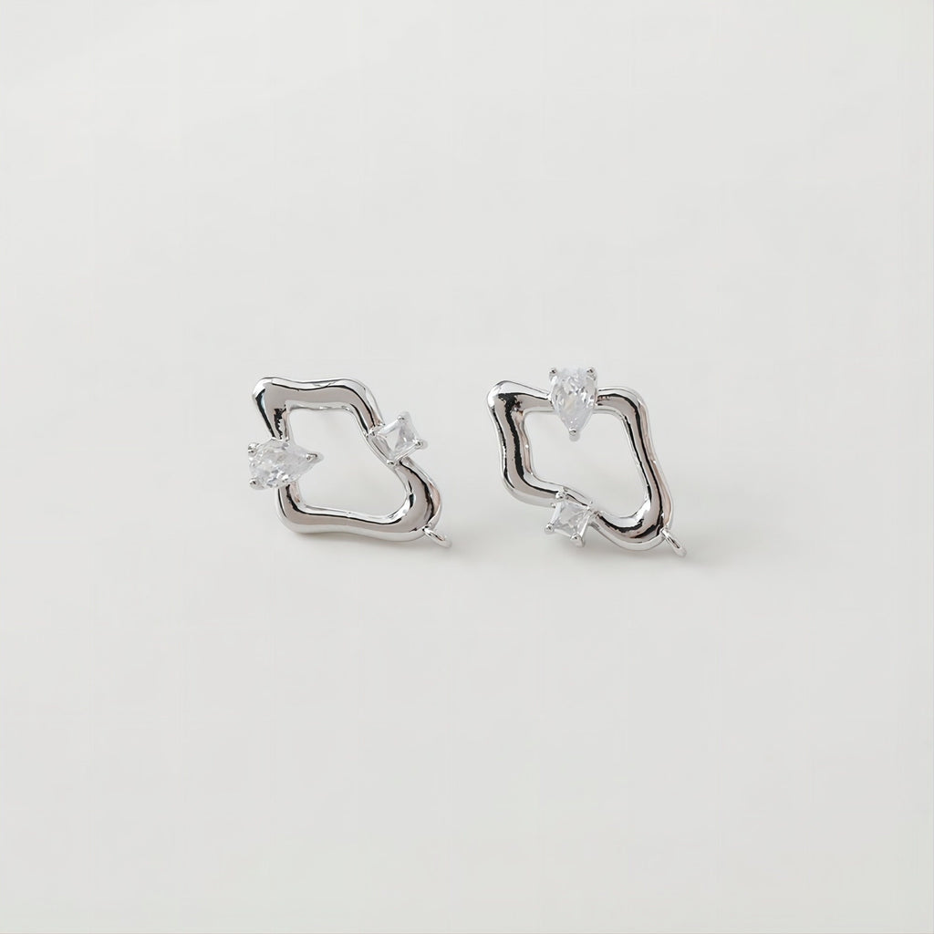 Irregular Pave CZ Earring Post, 14K Gold/Silver Plated,  S925 Silver Pin Nickel Free Earrings, Hypoallergenic Earring Findings JJ005