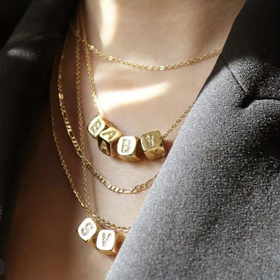 18K Shiny Gold Cube Alphabet Beads, Initial Square Beads, Micro CZ Pave, 9x9mm, Big Hole Letter Beads for Necklace Bracelet Making S909