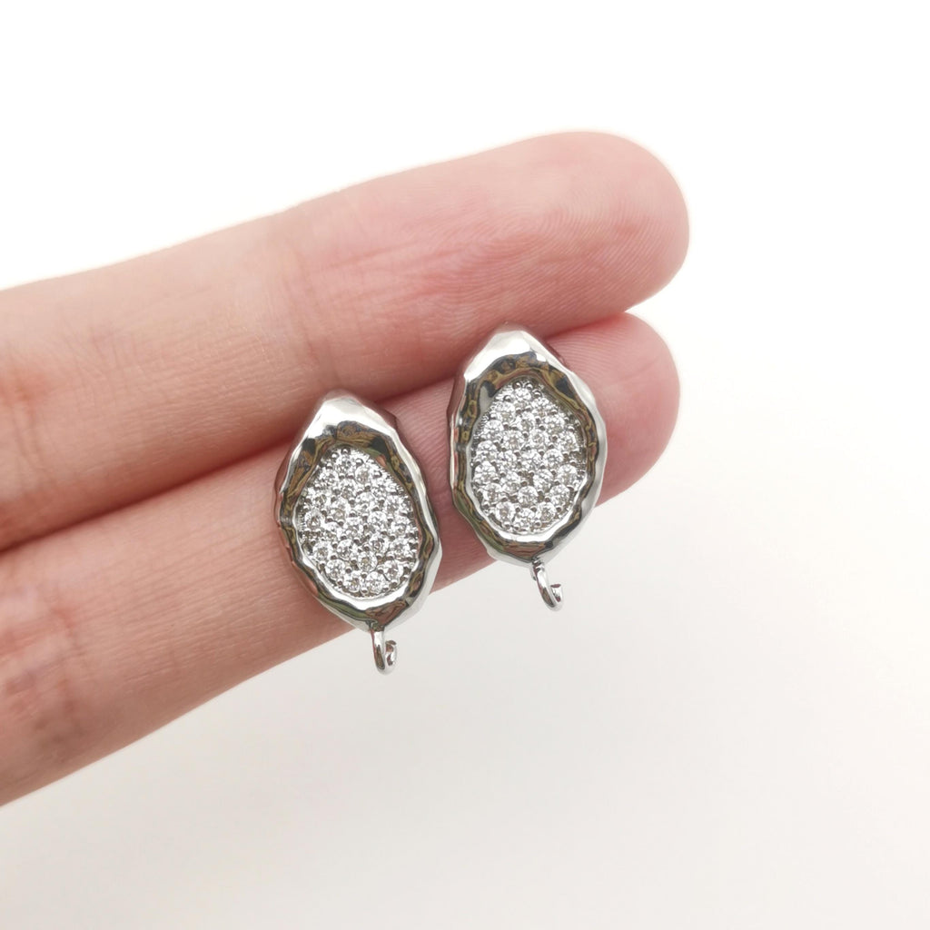 Irregular Pave CZ Earring Post, 18K Gold/Silver Plated, S925 Silver Pin Nickel Free Earrings, Hypoallergenic Earring Findings S20748