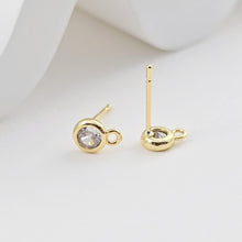 Load image into Gallery viewer, Round Stud Post with Loops, S925 Silver Ear Pin, Nickel Free, CZ 18K Gold Plated Stud Earring Finding D0283