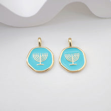 Load image into Gallery viewer, Multistyle Enamel Circle Charm, Wine Glass, Shield , 18K Gold Plated, Necklace Bracelet Making Pendant S1113