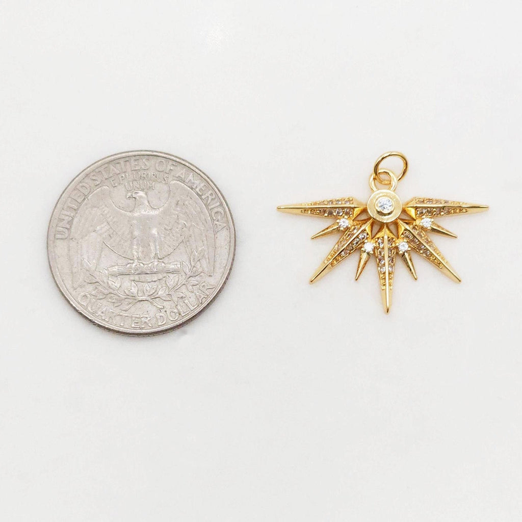 Starlight Charms, Pave Cubic Star Pendant, 27.4mm, 18K Gold Plated, Necklace charms, Jewelry Findings S20396