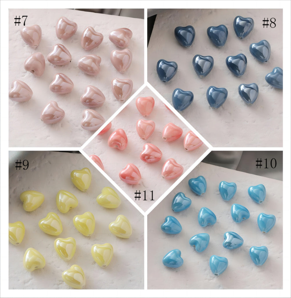 5pcs Heart Ceramic Beads, 14mm, Loose Ceramic Beads for Jewelry Making, Bracelet DIY Beads Finding GZ429