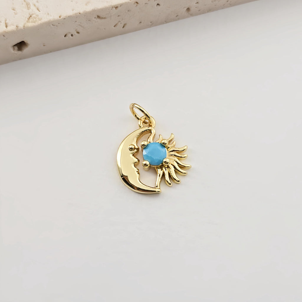 CZ Pave Moon and Star Charm, Cubic Zircon Pendant, CZ Earring Charms,  Real Gold Plated Earring Charms, Jewelry Findings S1285