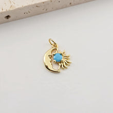 Load image into Gallery viewer, CZ Pave Moon and Star Charm, Cubic Zircon Pendant, CZ Earring Charms,  Real Gold Plated Earring Charms, Jewelry Findings S1285