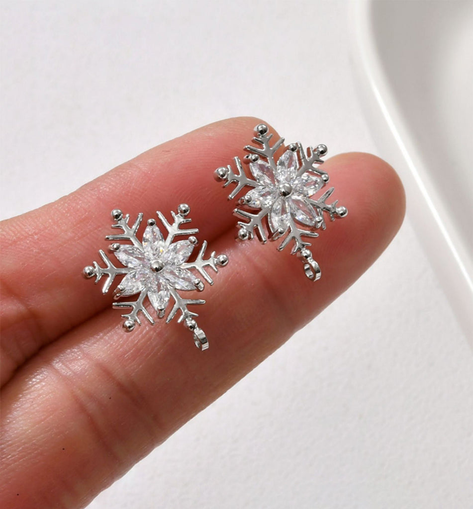 قرط ندفة ثلج عيد الميلاد مع حلقات، أقراط فضة عيار 925 خالية من النيكل، مرصعة بحجر الزركونيا المكعب، نتائج قرط مضادة للحساسية YL004-CX099