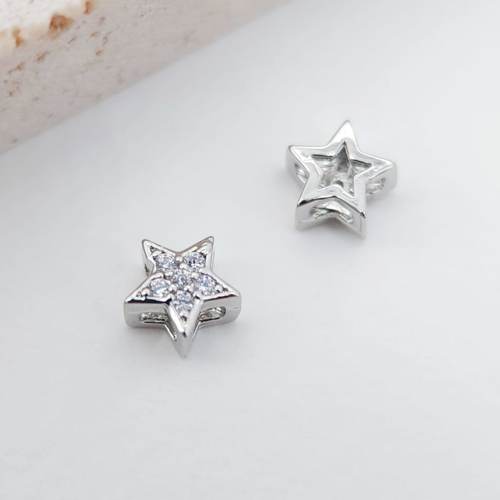 10pcs 6mm Cubic Star Spacer Beads, 18K Gold Plated Micro CZ Pave Beads, Dainty Bracelet Necklace Making Beads, Jewelry Finding S224