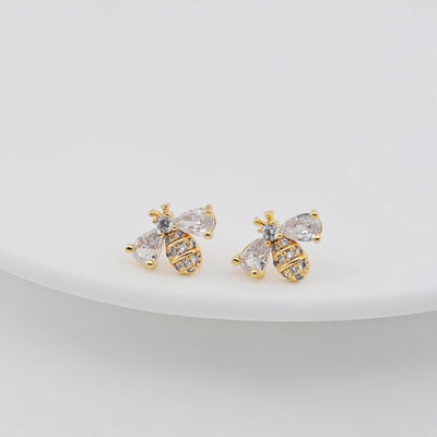 4pcs Cubic Pave Bee Earring Post, S925 Silver Pin Nickel Free Earrings, Bee Ear Stud, Hypoallergenic Earring Findings ZX037