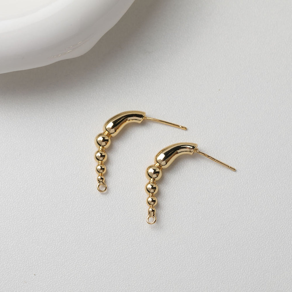 قرط من سلسلة خرز دائرية ذهبية مع عمود، قرط مرصع خالٍ من النيكل، دبوس أذن من الفضة S925، نتائج قرط مضادة للحساسية GT050