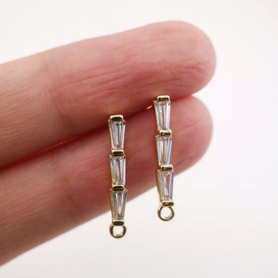 أقراط أذن مستطيلة أنيقة من الزركونيا المكعبة، عمود مطلي بالذهب مع حلقة، أدوات يدوية الصنع للعثور على الأقراط، لوازم صنع الأقراط بنفسك D0041