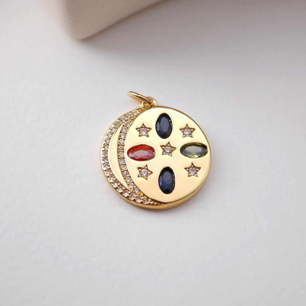 Enamel Hamsa Hand Charm, Planet Pendant, 18K Gold Plated CZ Pave Pendant, Necklace Making Charm, Jewelry Findings S1197