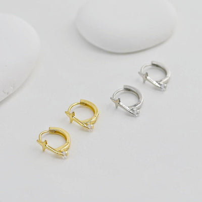 Star Ear Hoops Pave CZ, Round Hoops, 15.7mm, 18K Gold Plated Leverback Earrings, Huggie Hoops Earring D0548